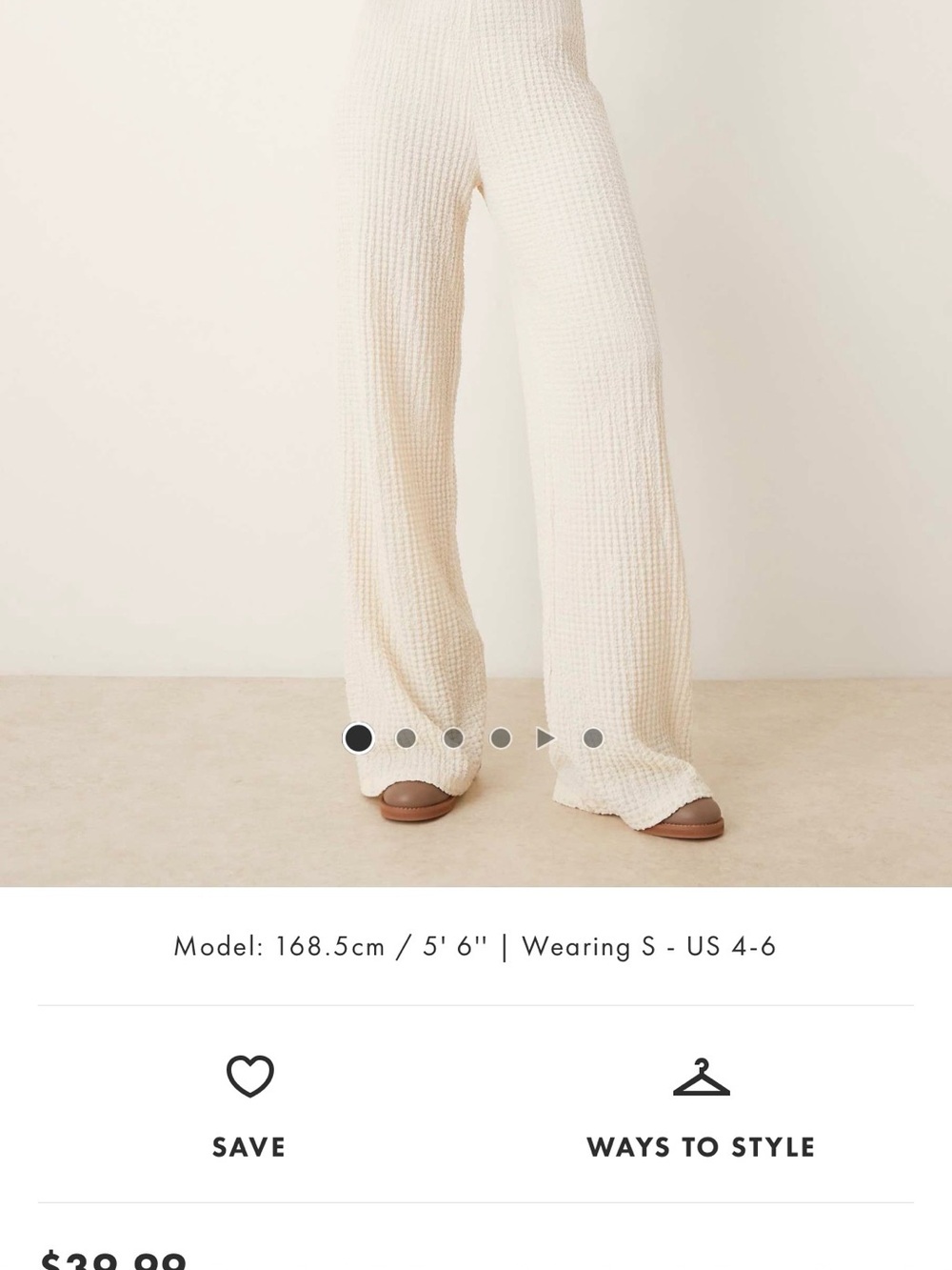 ASOS DESIGN Women’s Textured Wide-Leg Pants | Ivory | Size Small (US 4–6)